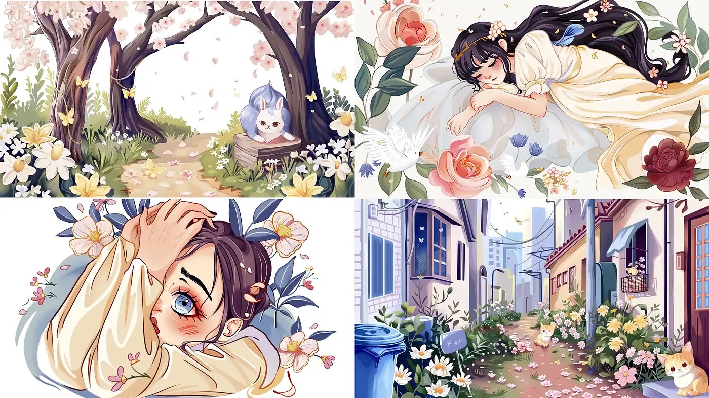 Blossoming Elegance in Pastel Hues: A Dreamlike Anime-Inspired Visage - Midjourney sref style