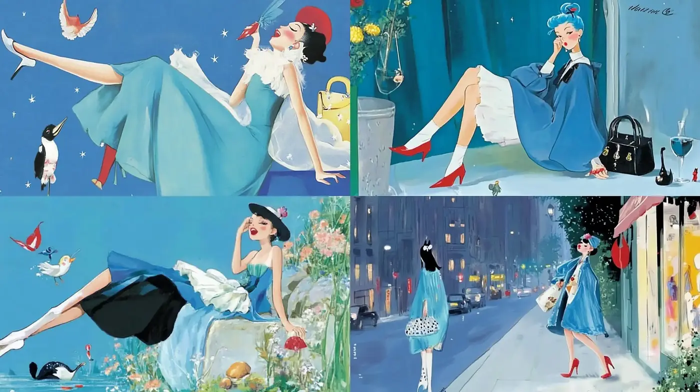 Elegant Mid-Century Modern Illustration with Vibrant Whimsy - Midjourney sref style