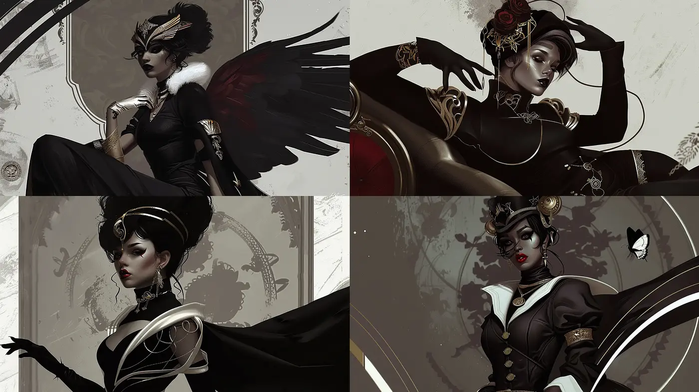 Baroque Elegance with Modern Noir Flair - Midjourney sref style