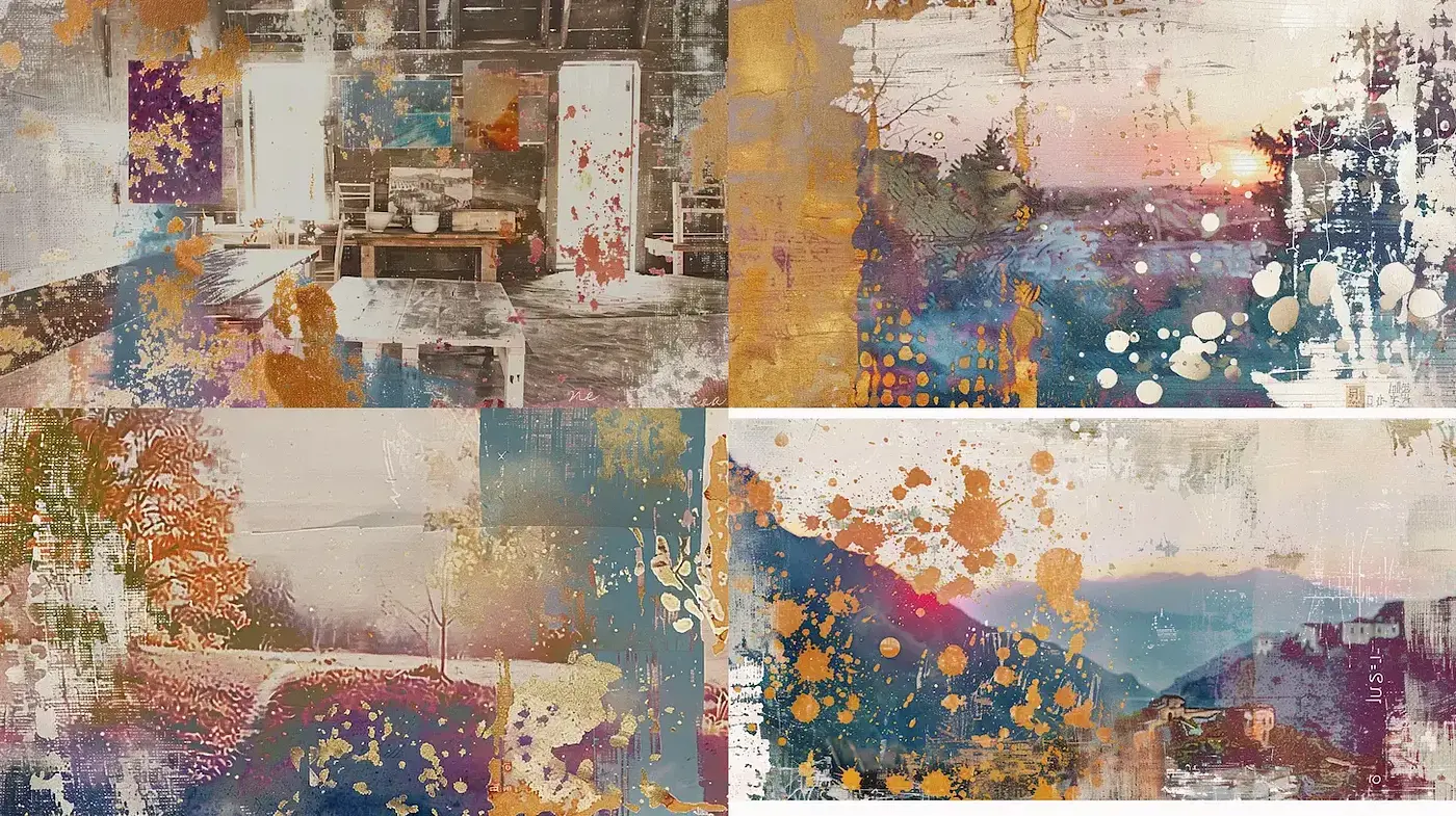 Whimsical Blends of Nature and Nostalgia with Artistic Textures - Midjourney sref style