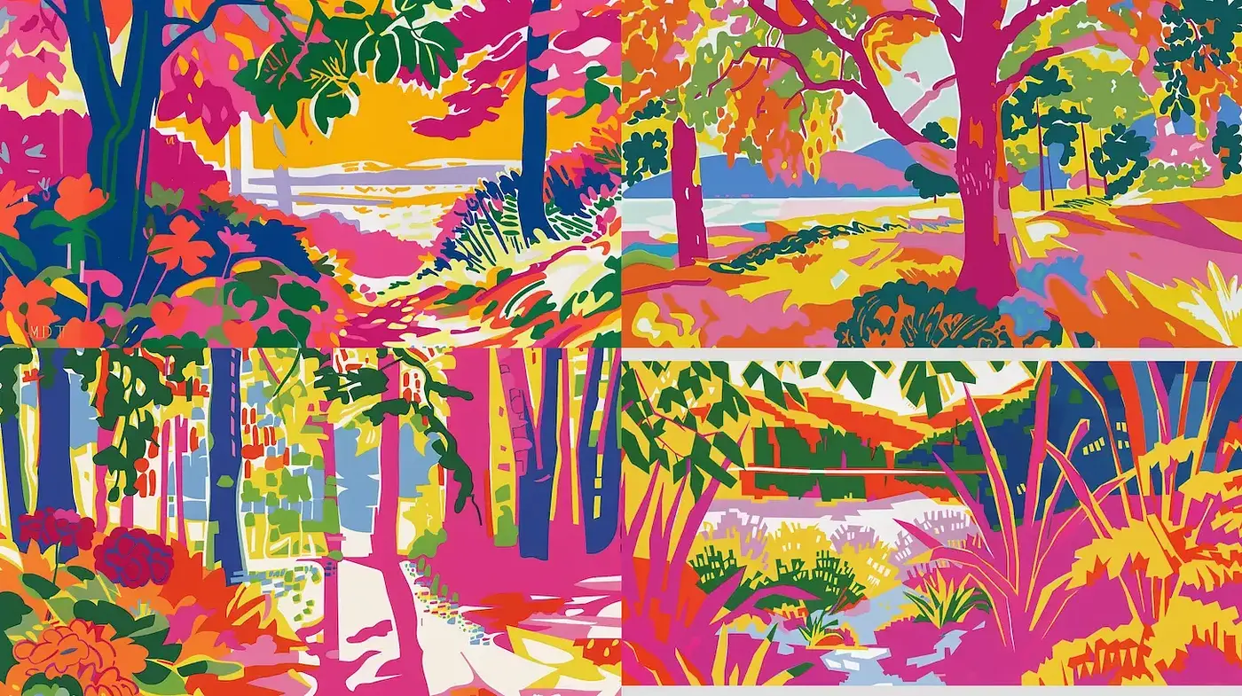 Vibrant Expressionist Arboreal Landscapes - Midjourney sref style
