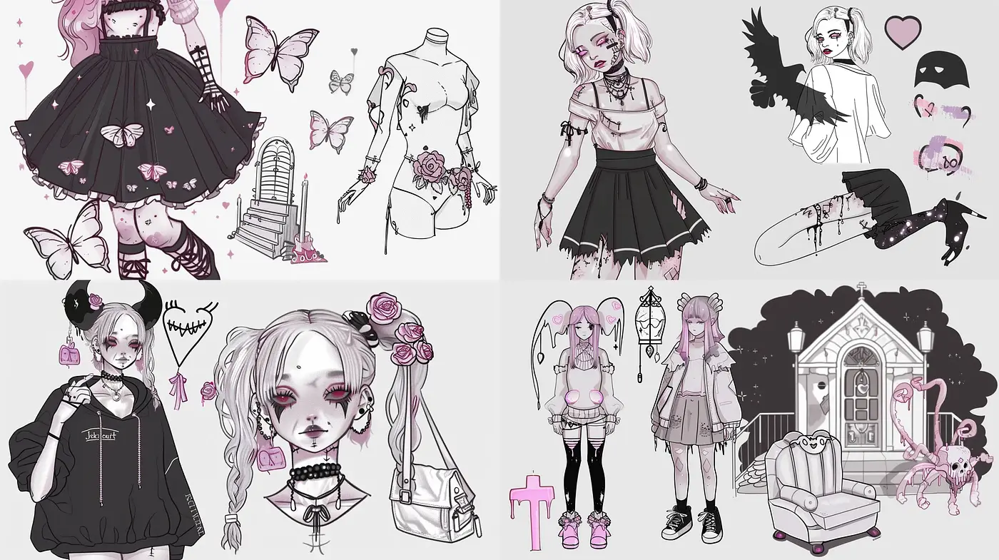Gothic Anime Fusion with Pastel Touches - Midjourney sref style