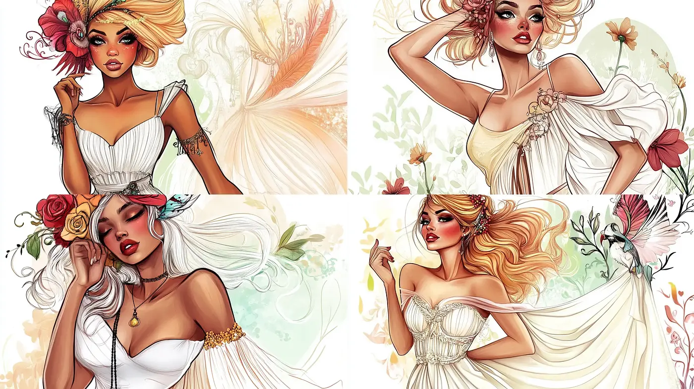 Ethereal Blossom Elegance in Vibrant Illustration - Midjourney sref style