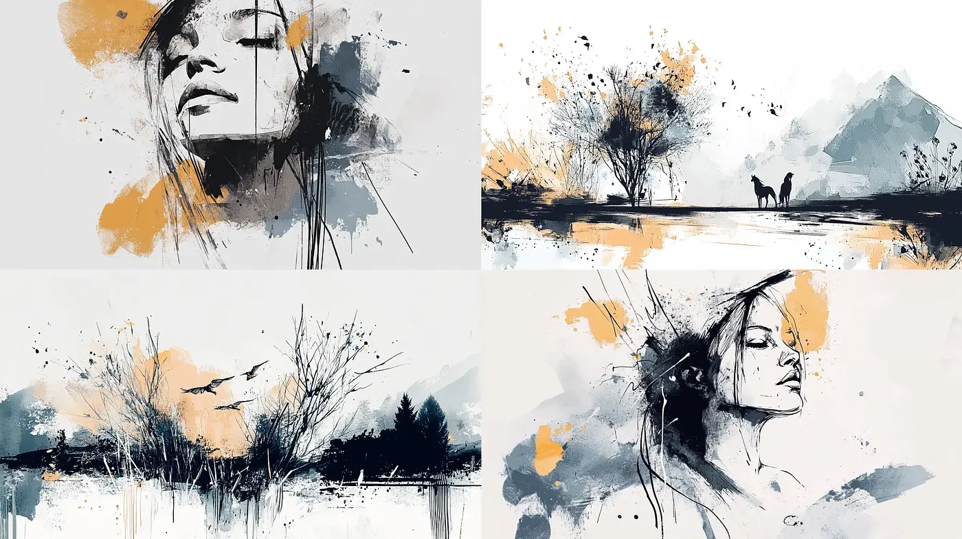 Abstract Expressionist Splendor with Monochromatic and Amber Overtones - Midjourney sref style