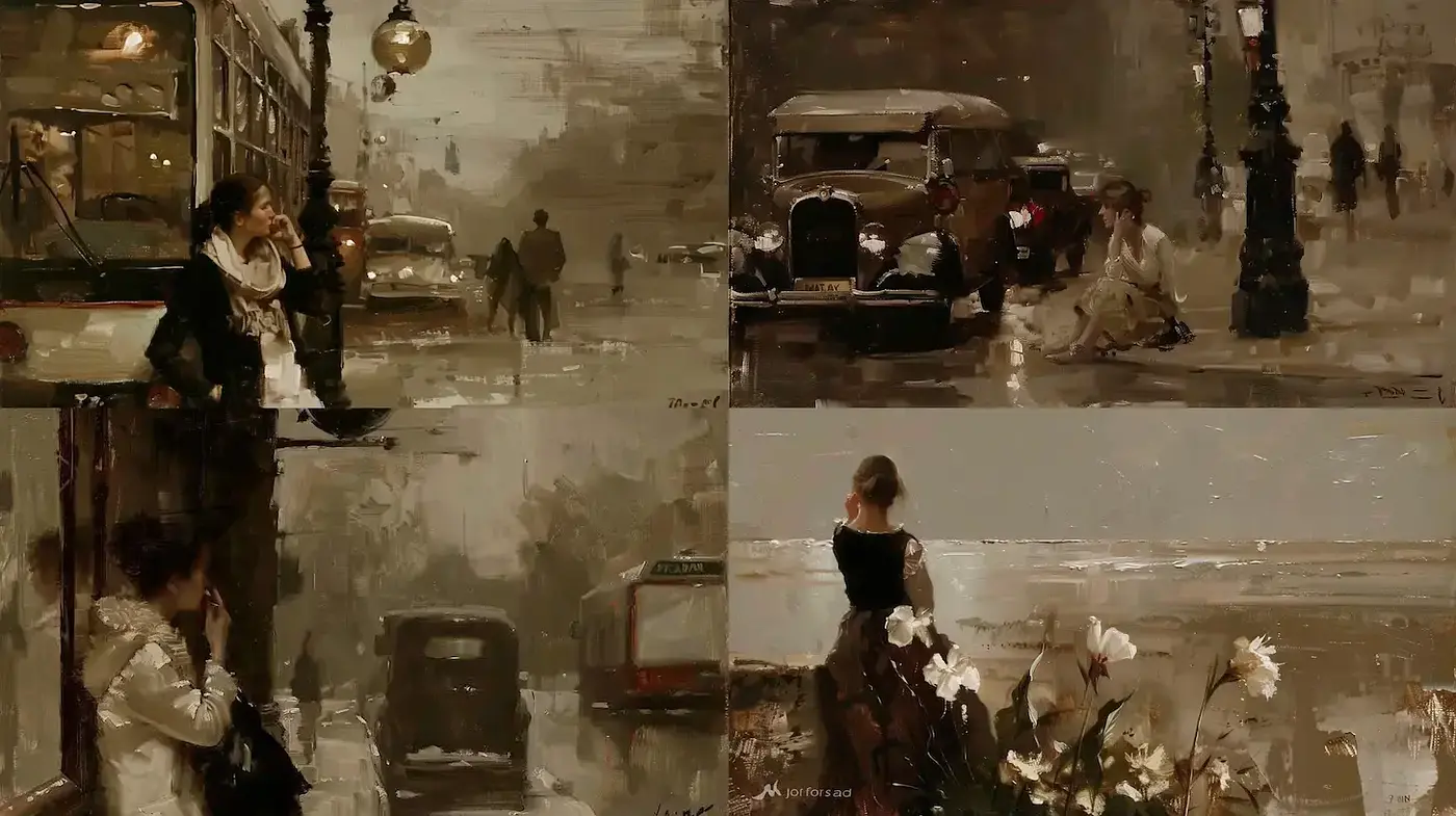 Moody and Atmospheric Impressionistic Urban Scenes - Midjourney sref style