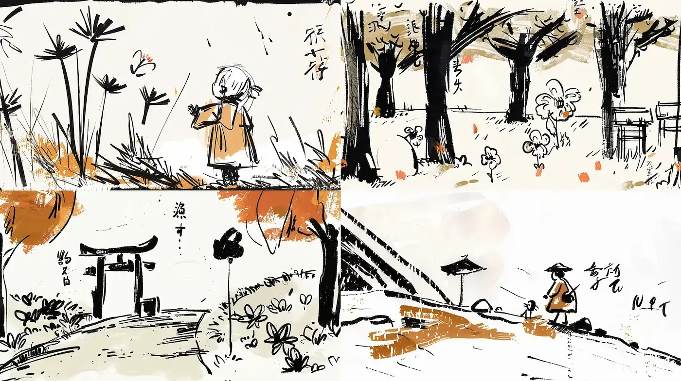 Serene Minimalist Illustrations with Earthy Tones and Organic Forms - Midjourney sref style