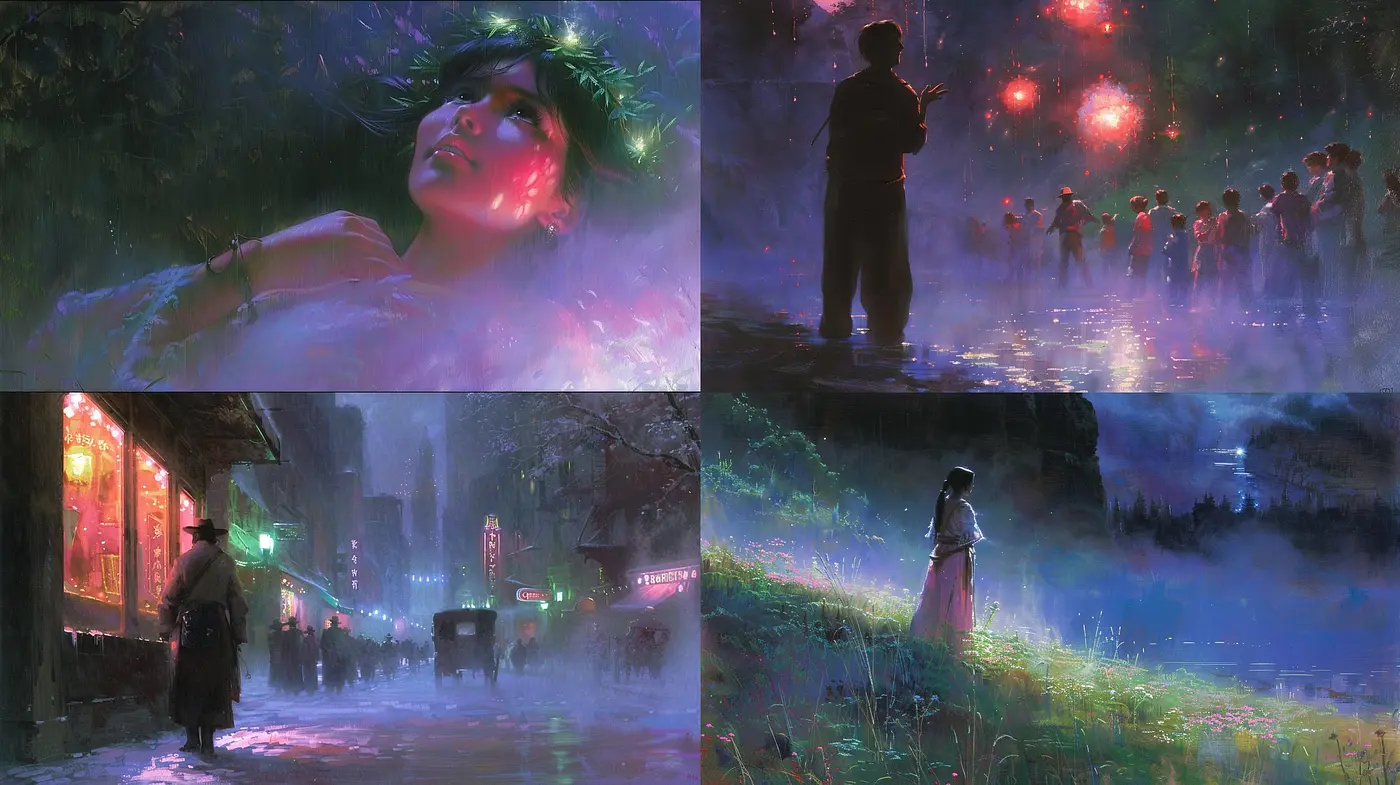 Ethereal Twilight Spectrum: A Fusion of Luminous Hues and Dreamlike Imagery - Midjourney sref style
