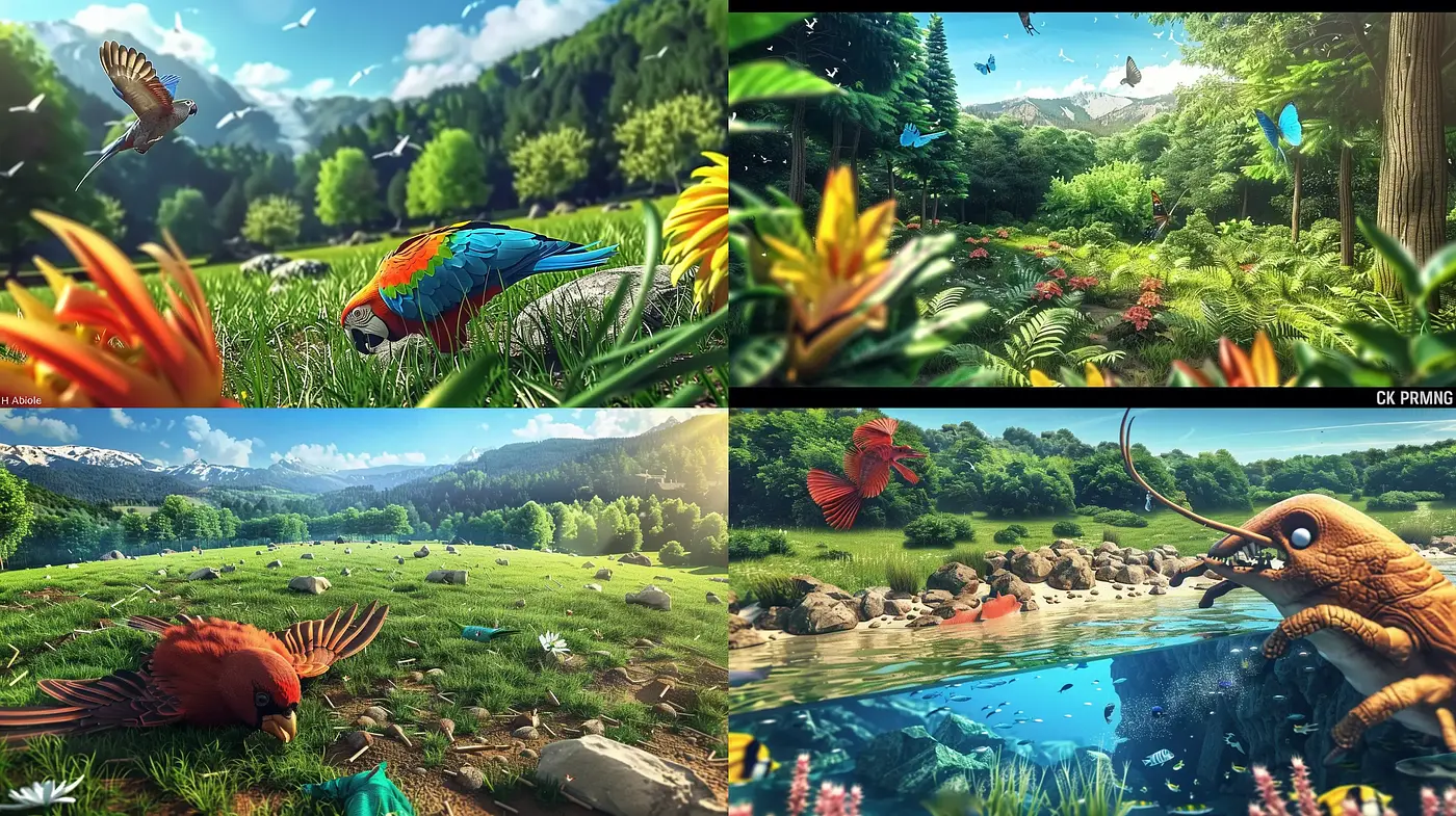 Luminous Arcadia: A Photorealistic Digital Nature Ensemble - Midjourney sref style