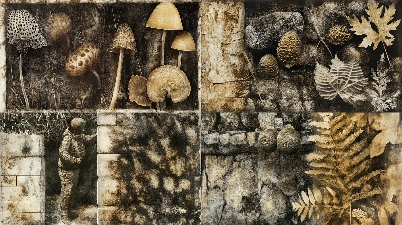 Earthen Hues and Textural Impressions in Still-Life Compositions - Midjourney sref style
