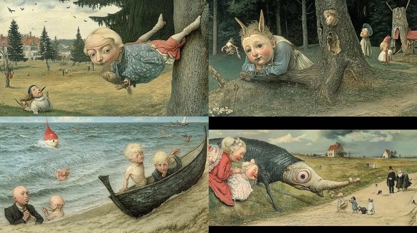 Eccentric Renaissance Infused with Surrealist Humor - Midjourney sref style