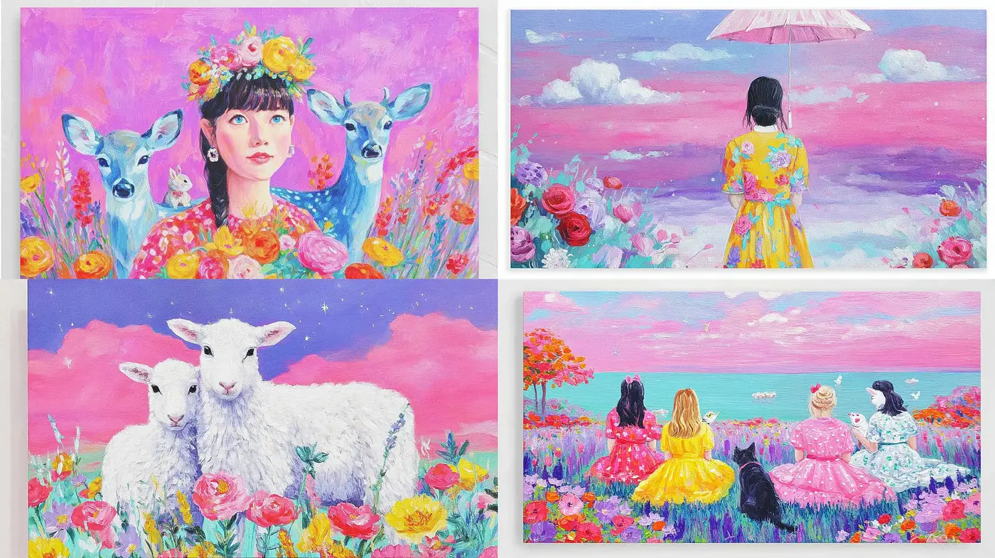 Vibrant and Whimsical Illustrations with Pastoral Themes - Midjourney sref style