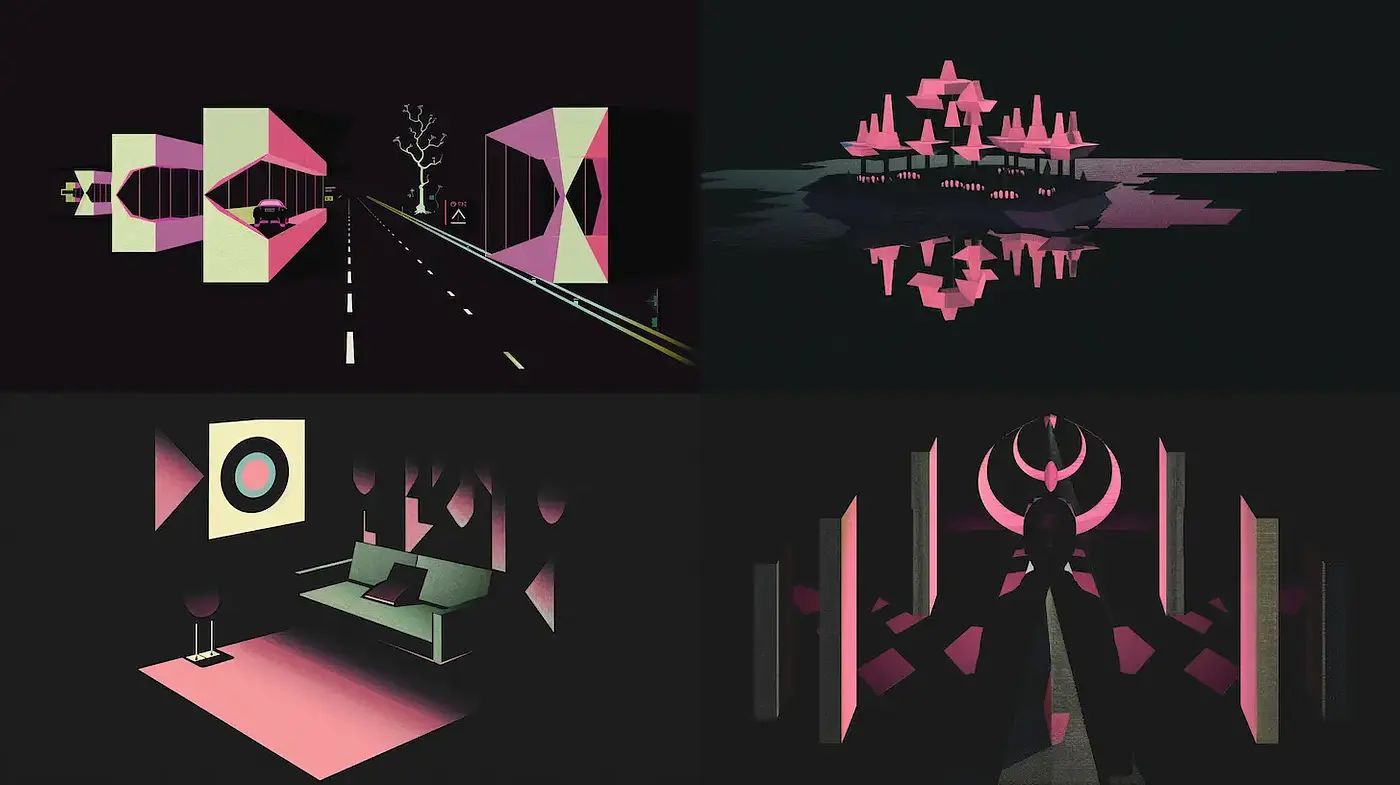 Geometric surrealism with a moody aesthetic - Midjourney sref style