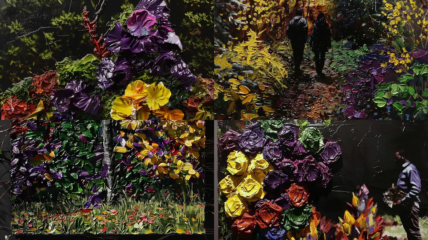 Vibrant Textural Impasto in a Luminous Garden - Midjourney sref style