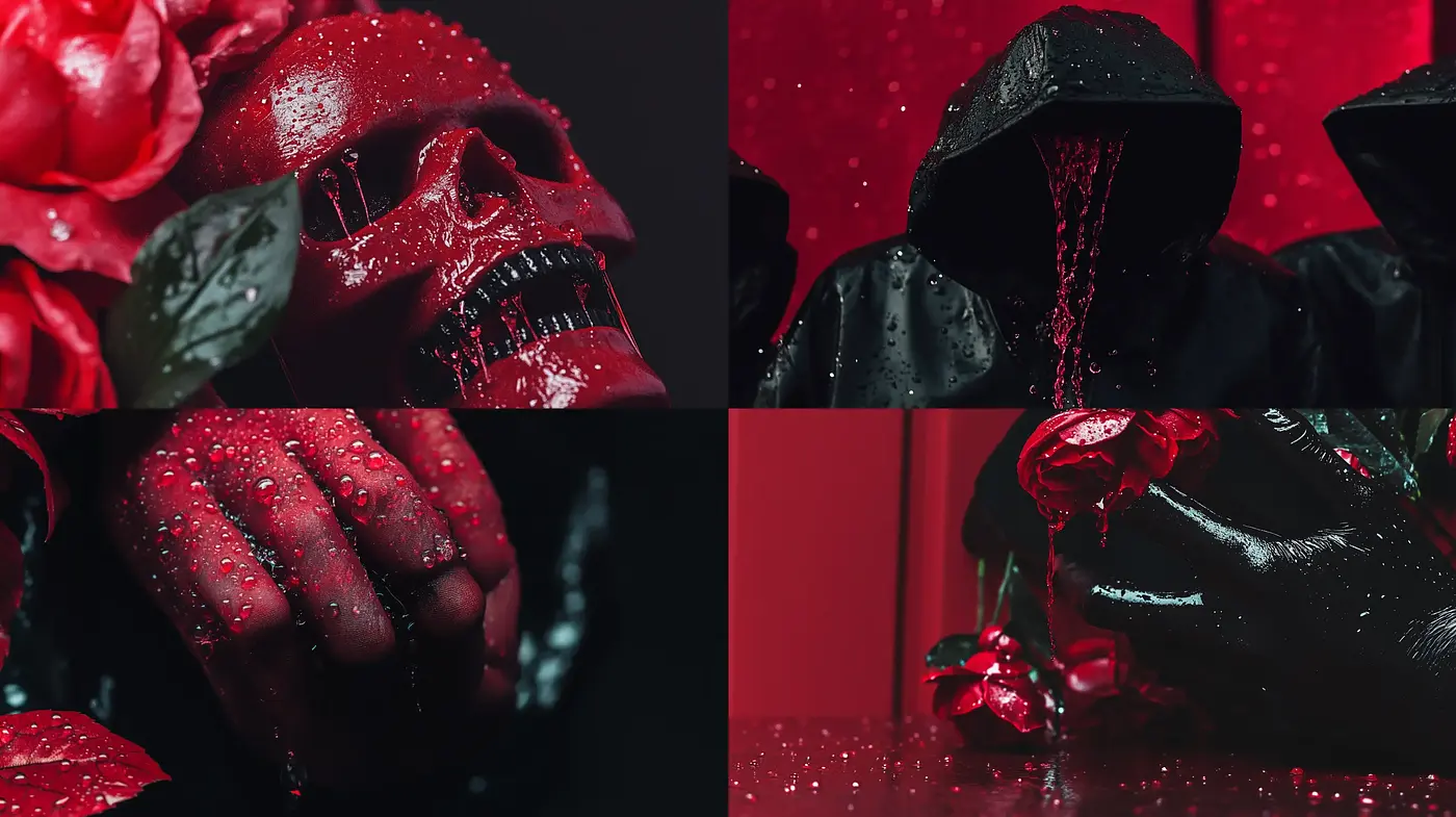 Crimson Noir Aesthetic Fusion with Surrealist Undertones - Midjourney sref style
