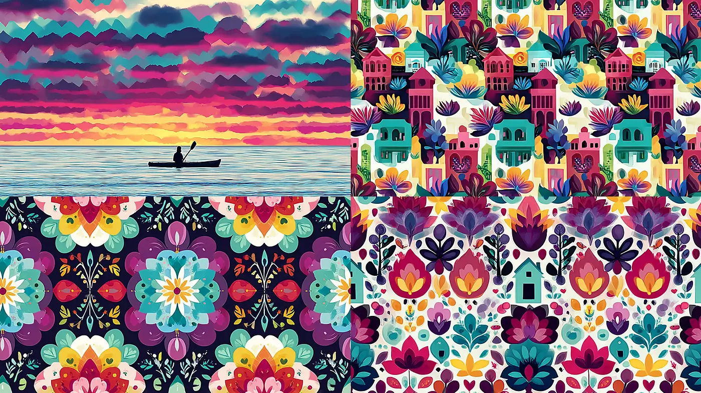 Vibrant, Whimsical Patterns with a Nostalgic Touch - Midjourney sref style