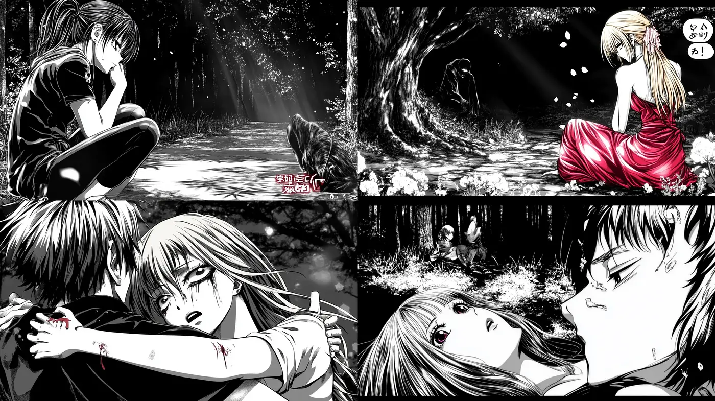 Monochromatic Emotive Manga-Inspired Illustrations - Midjourney sref style