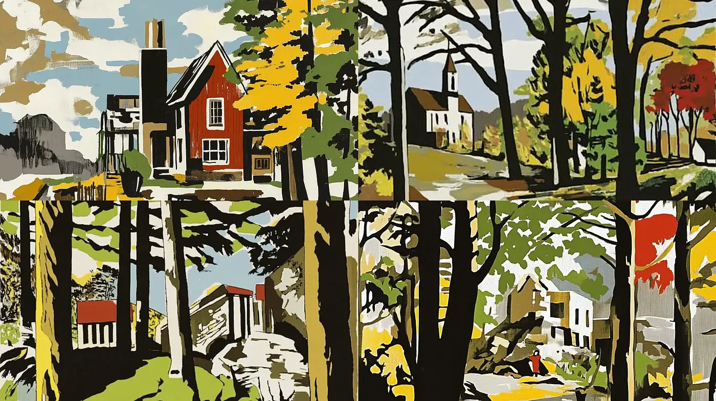 Autumnal Serenity in Stylized Pastoral Sceneries - Midjourney sref style