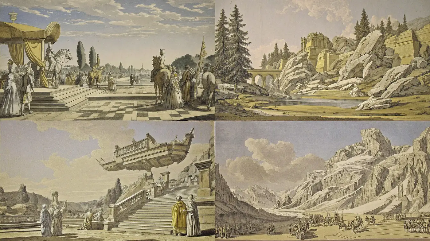 Classic Romanticism with a Touch of Surrealism in a Timeless Landscape - Midjourney sref style