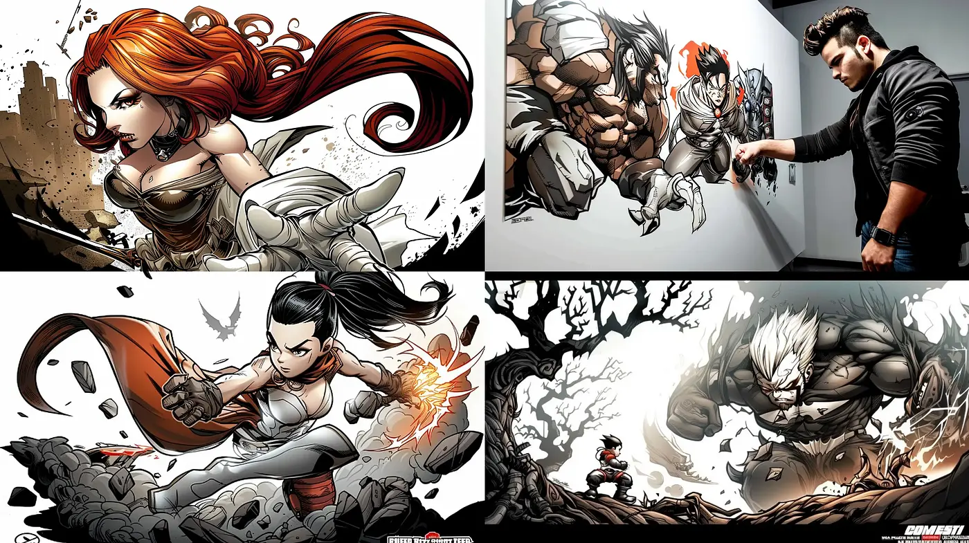 Dynamic Comic Book Illustration Fervor with a Heroic Undertone - Midjourney sref style