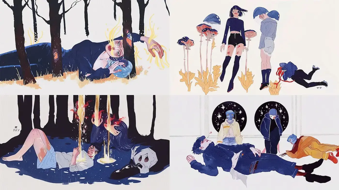 Surreal and Somber Illustrations with a Consistent Aesthetic - Midjourney sref style