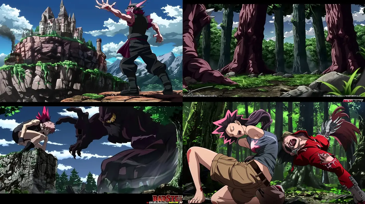 Dynamic Anime-inspired Action Frames with Lush Environments - Midjourney sref style