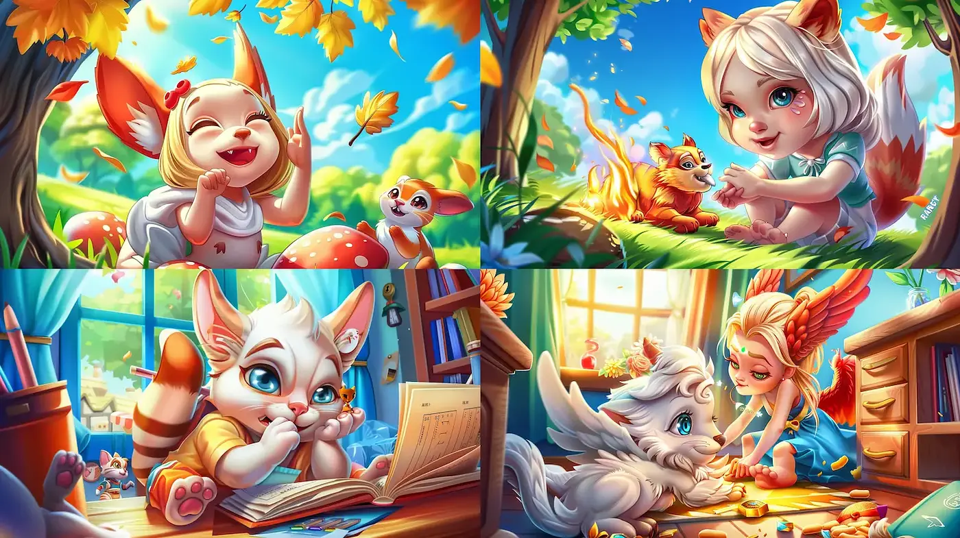 Charming and Whimsical Illustrated Scenes with Playful Creatures - Midjourney sref style