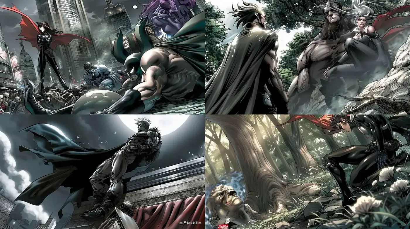 Dramatic comic-style imagery with intense character narratives - Midjourney sref style