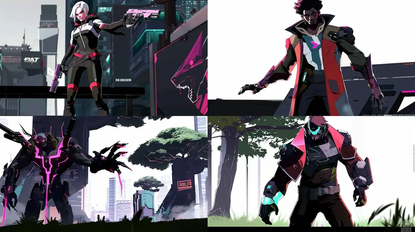 Futuristic and Dynamic Cyberpunk Aesthetic with a Distinctive Character Design - Midjourney sref style