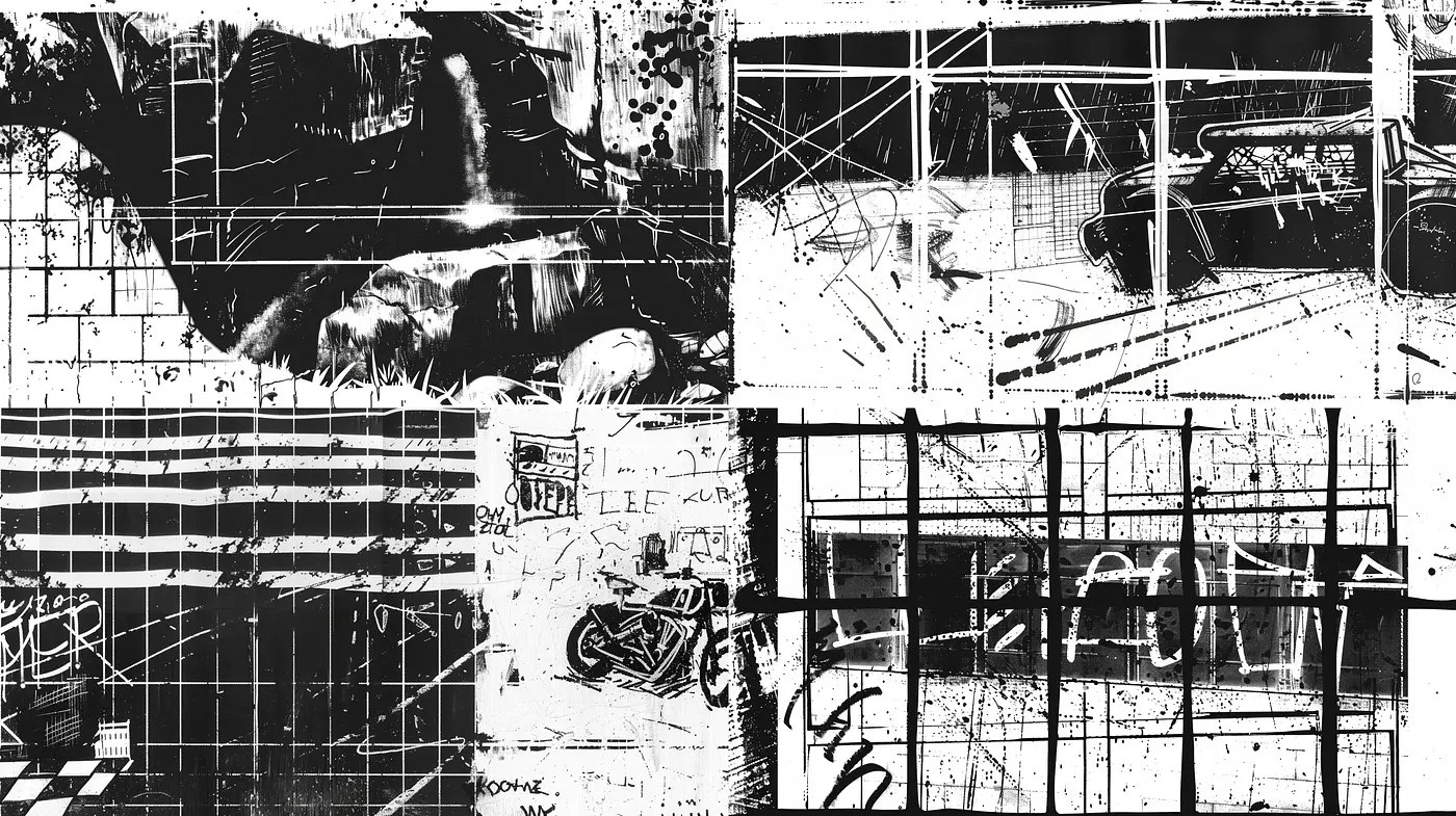 Monochromatic Urban Abstract Expressionism - Midjourney sref style