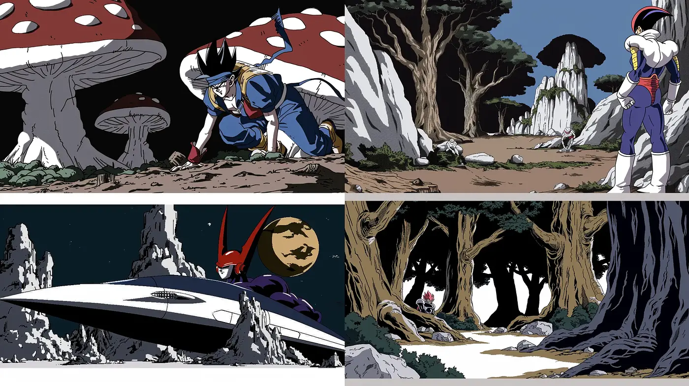 Intergalactic Fantasy in Bold Anime-Inspired Tones - Midjourney sref style