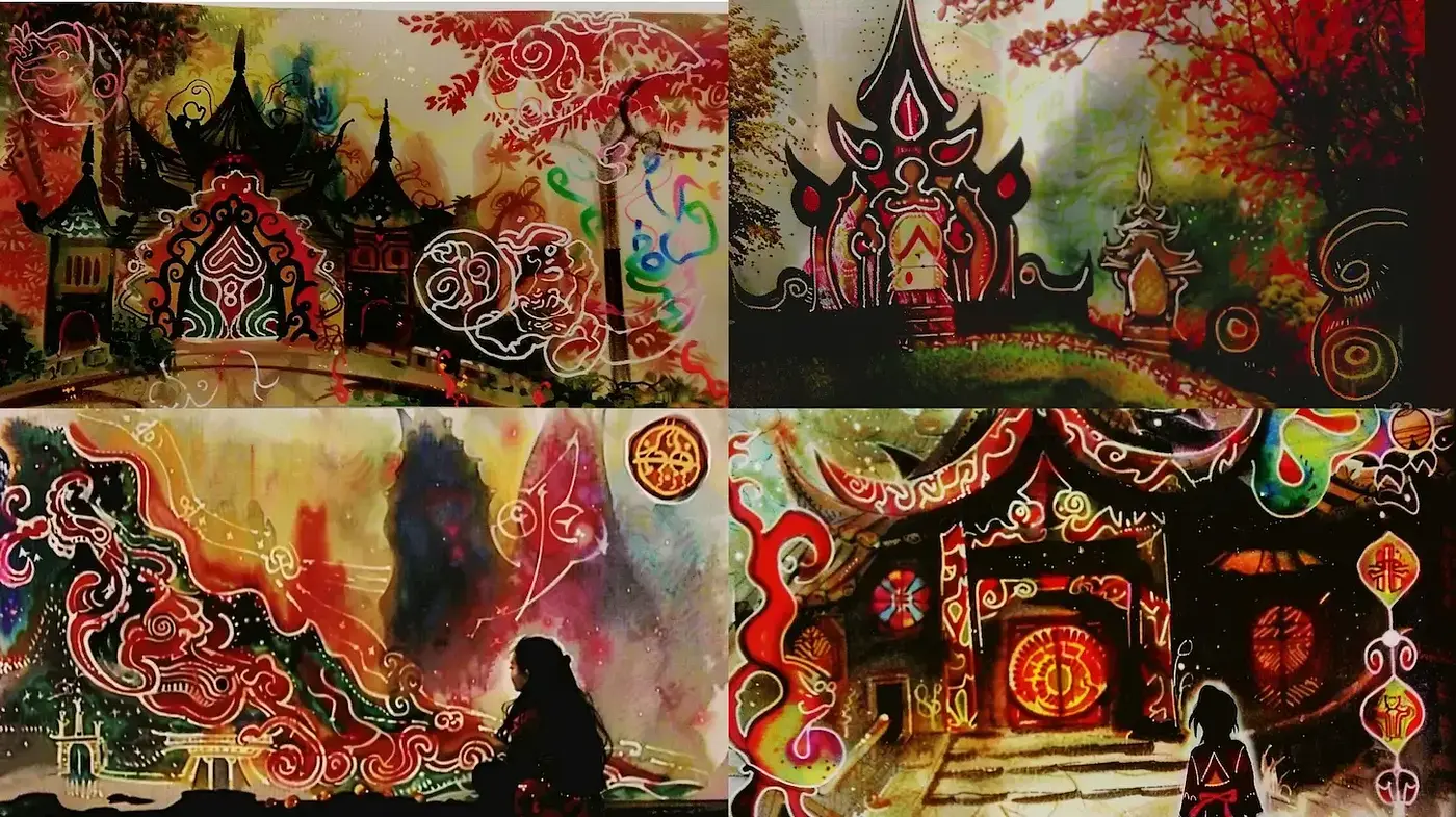 Lush and Mystical Illustrations Infused with Cultural Elements and Organic Patterns - Midjourney sref style
