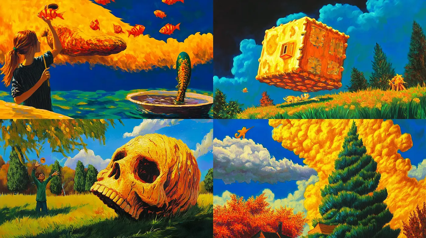 Surrealist Visions in Vivid Color: A Homage to Dreamlike Horizons and Ethereal Skies - Midjourney sref style