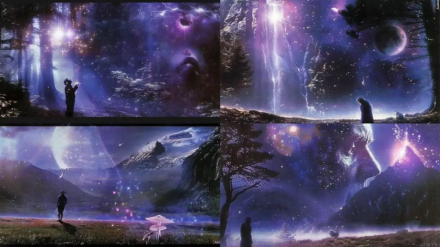 Dreamy Cosmic Landscapes with Ethereal Elements - Midjourney sref style