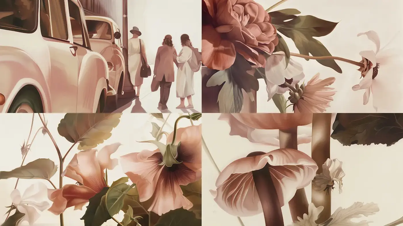 Elegant Nostalgia with Floral Intricacies and Soft Tones - Midjourney sref style