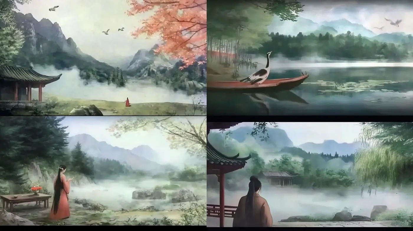 Tranquil Oriental Landscape Harmony - Midjourney sref style
