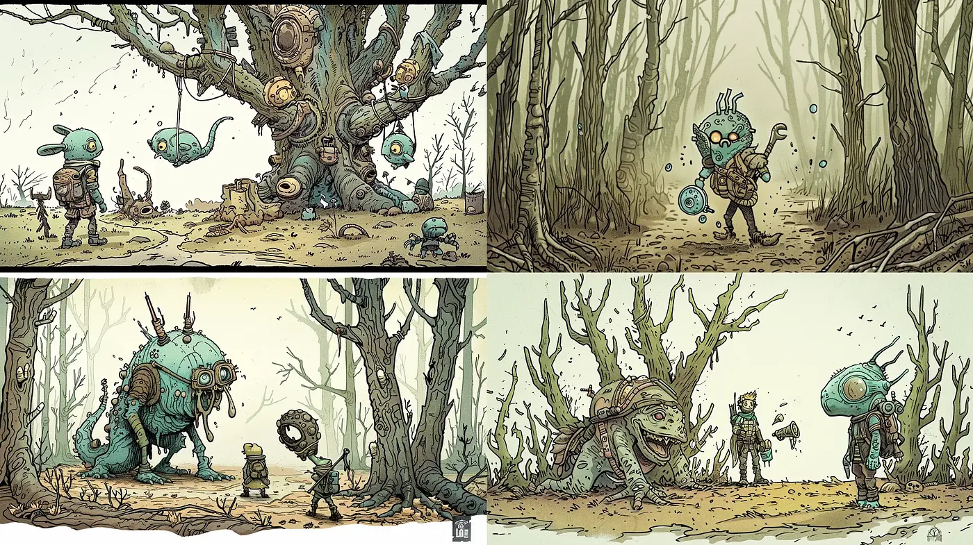 Enchanted Forest Whimsy: A Consistent Fusion of Storybook Illustration and Earthy Tones - Midjourney sref style