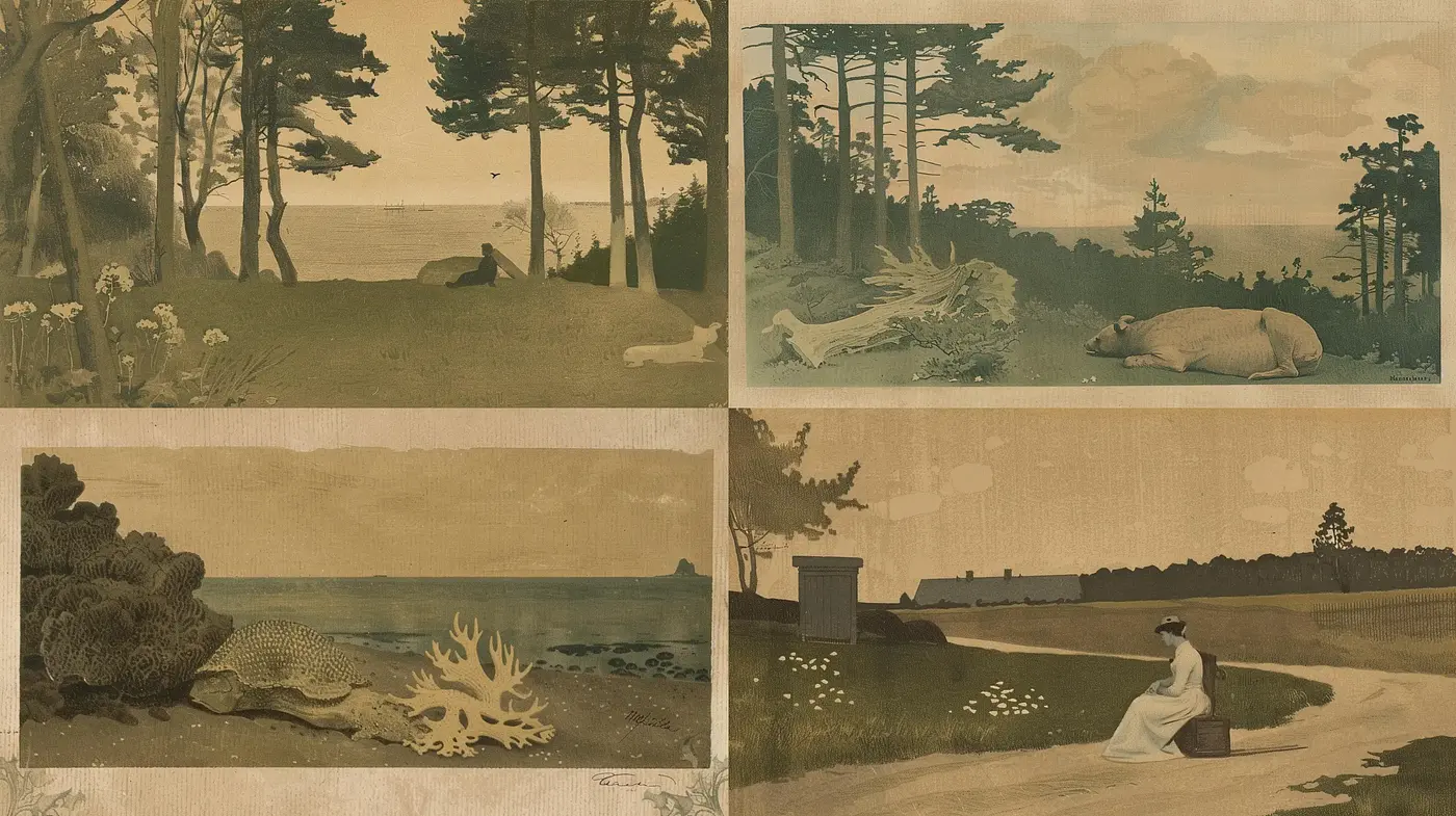 Sepia-toned Tranquility in Serene Nature - Midjourney sref style