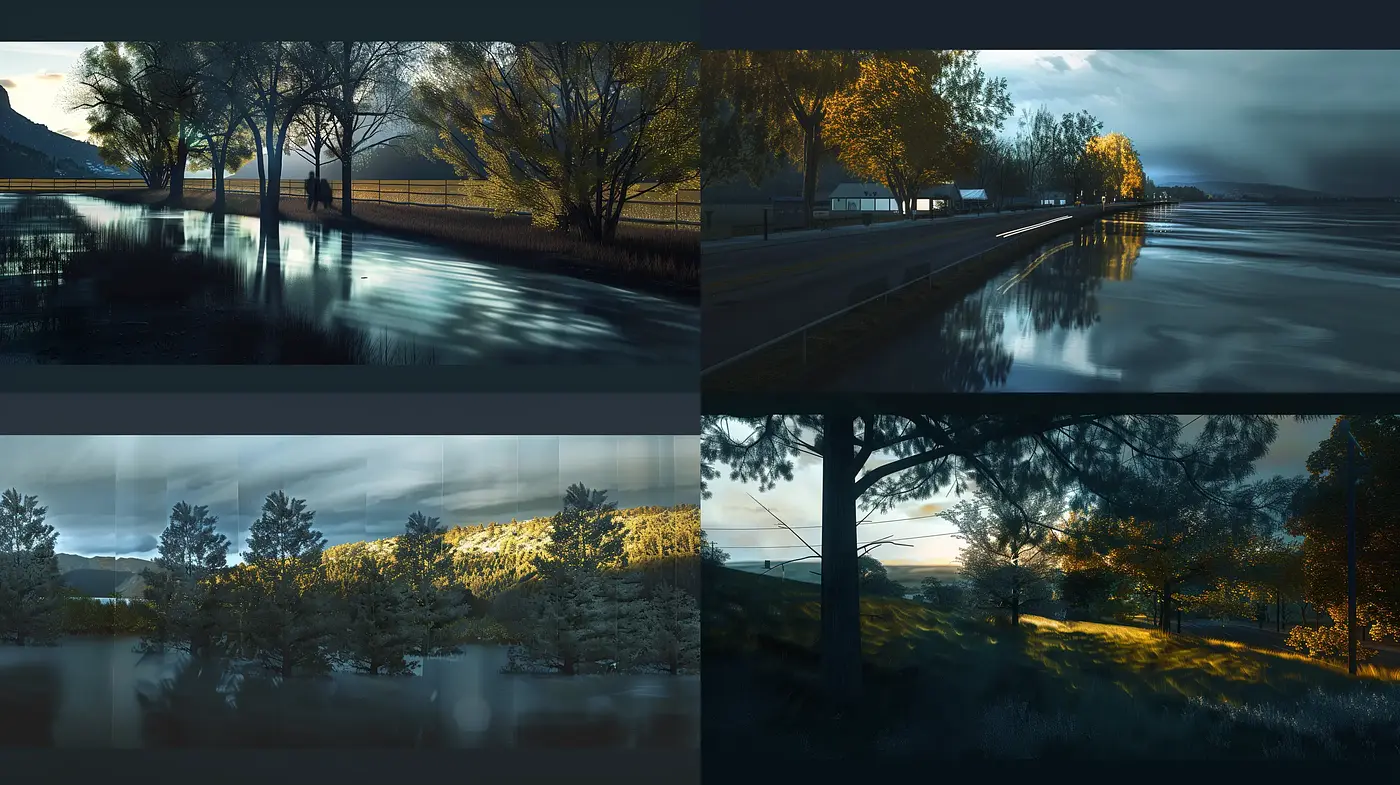 Twilight Serenity: A Consistent Vision of Dusk Across Evocative Landscapes - Midjourney sref style