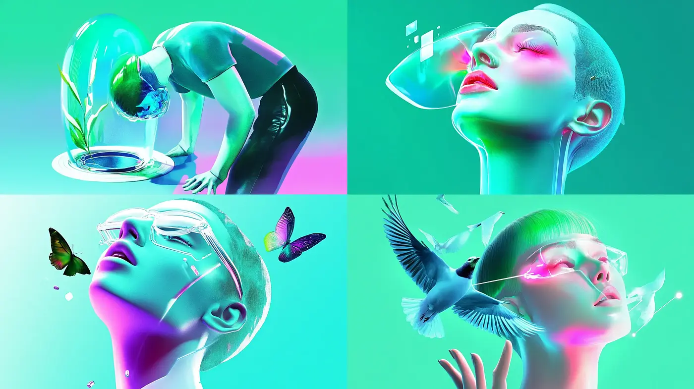 Neon Dreamscapes with Surreal Serenity - Midjourney sref style