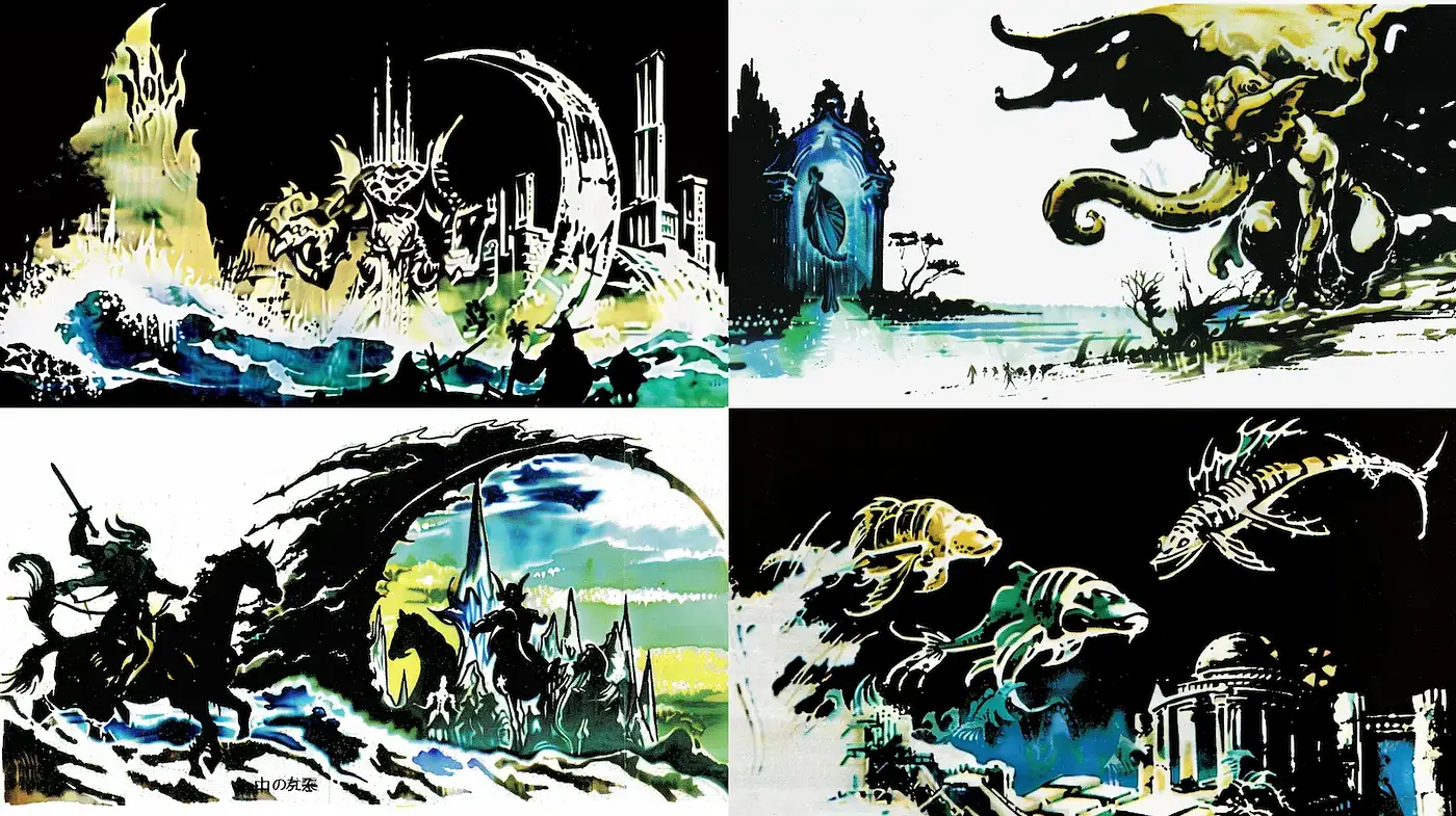 Dynamic Surrealism with Mythical Themes and a Dark Aesthetic - Midjourney sref style
