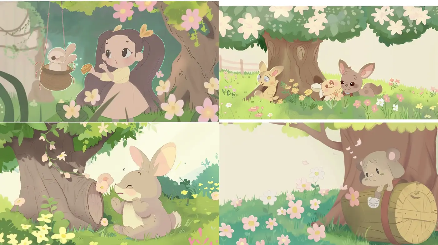 Whimsical Pastel Woodland: A Serene Anime-Inspired Tapestry - Midjourney sref style