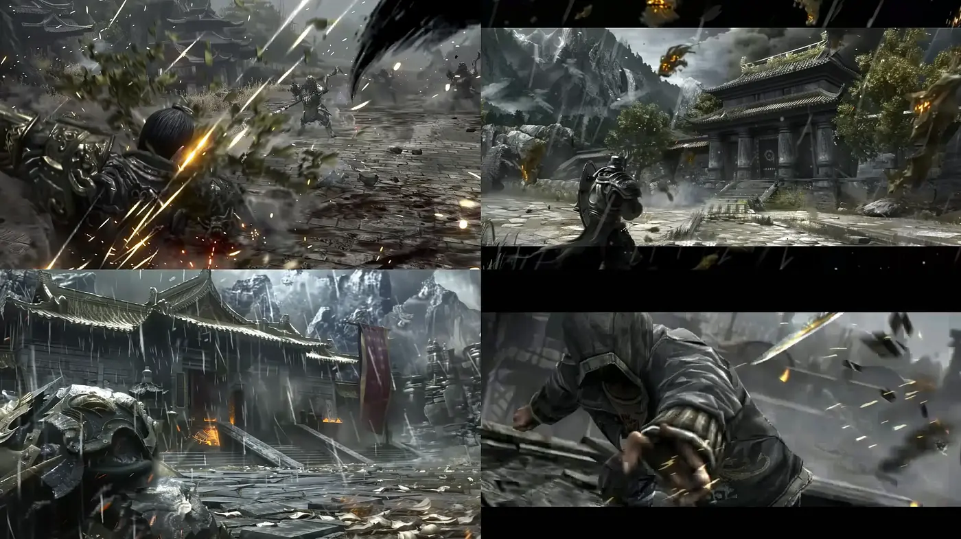 Gritty Monochromatic Battle Scene with Dynamic Brushwork - Midjourney sref style