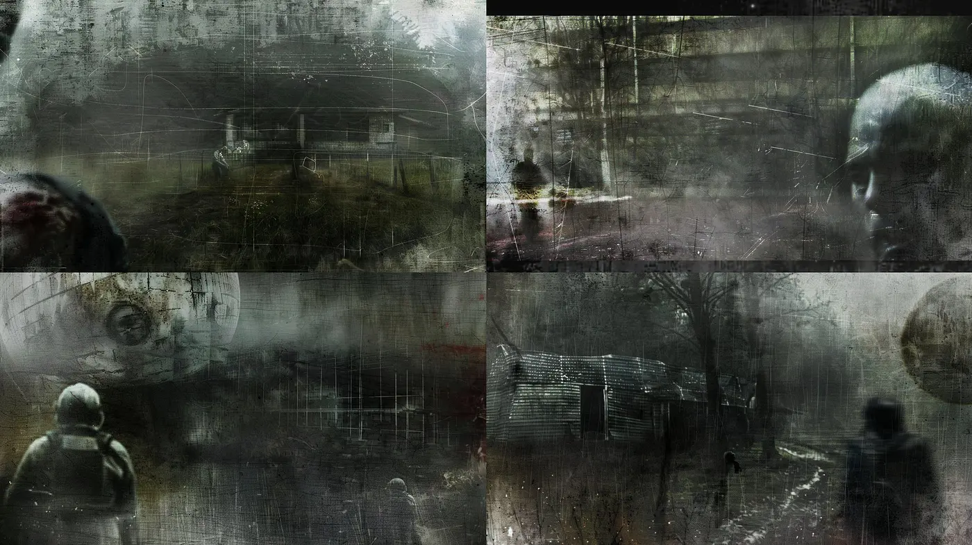Echoes of Eerie Absence: A Grunge-Inspired Textural Interplay Between Desolation and Foreboding - Midjourney sref style