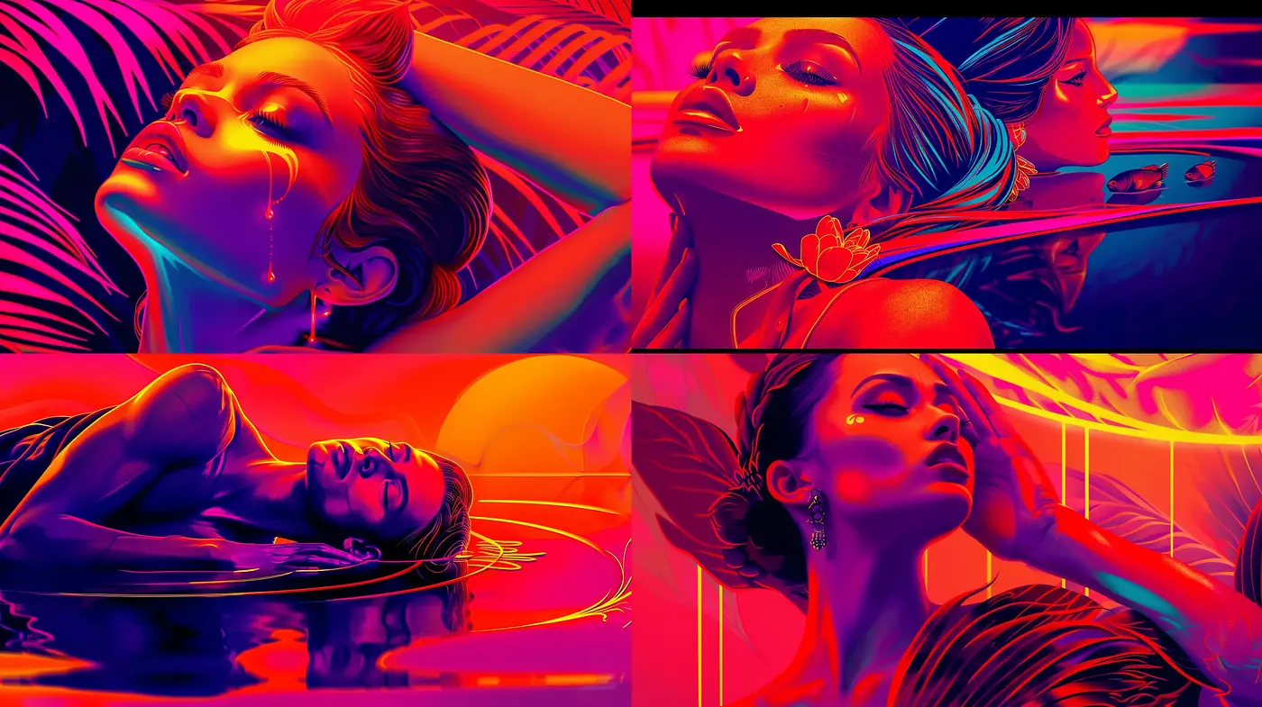Neon Dreamscape: A Synesthetic Blend of Luminous Contours and Surreal Beauty - Midjourney sref style