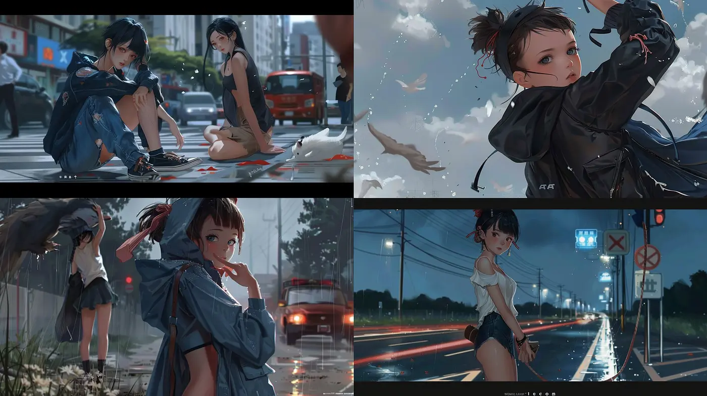 Enigmatic Rain-Drenched Urban Nightscape Illustrations - Midjourney sref style