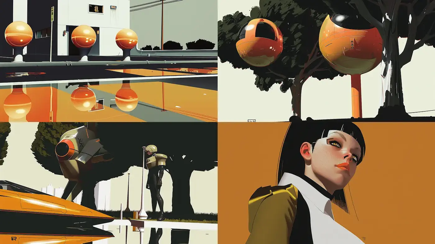 Futuristic and stylized imagery with a distinctive color palette - Midjourney sref style