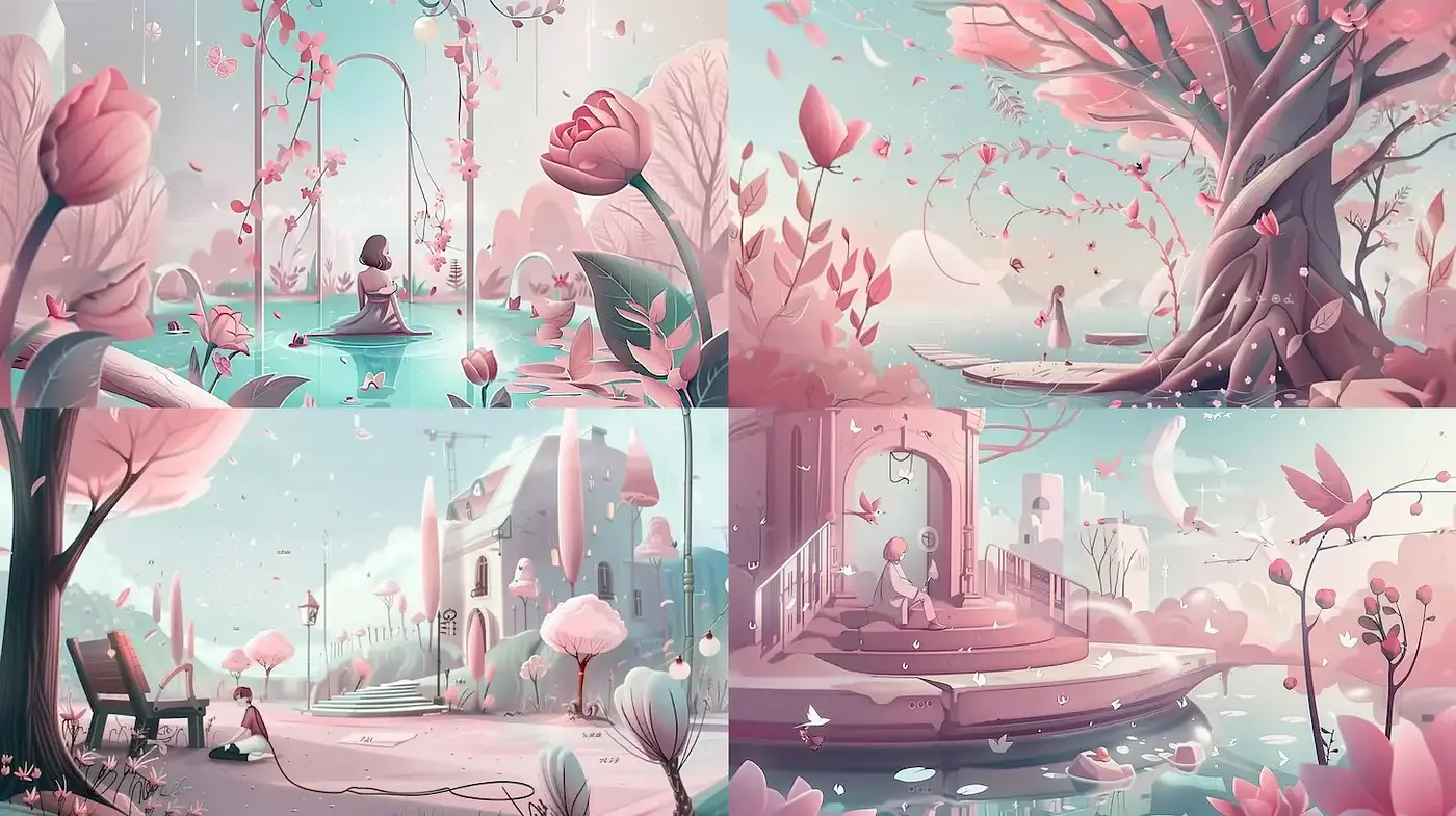 Dreamlike and Whimsical Illustrations with Soft Aesthetic - Midjourney sref style