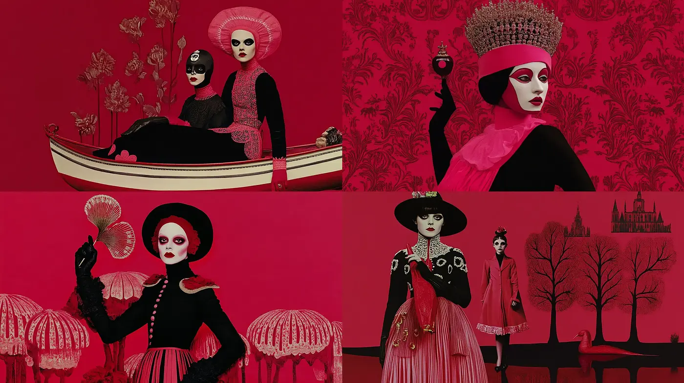 Crimson Elegance with Surrealist Overtones - Midjourney sref style