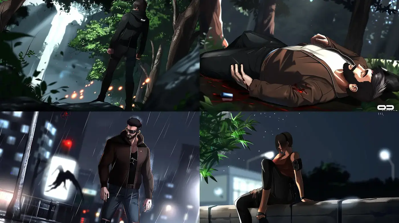 Stylized Cinematic Noir with Urban Elements - Midjourney sref style