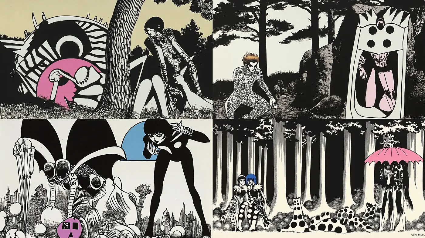 Eclectic Pop Surrealism with a Touch of Manga - Midjourney sref style
